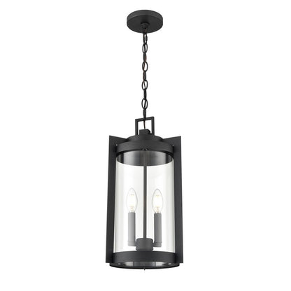 OPEN BOX: Millennium Lighting Ellway 2-Light Outdoor Hanging Lantern | Textured Black and Clear Glass | Porch & Patio | Model MN91532-TBK