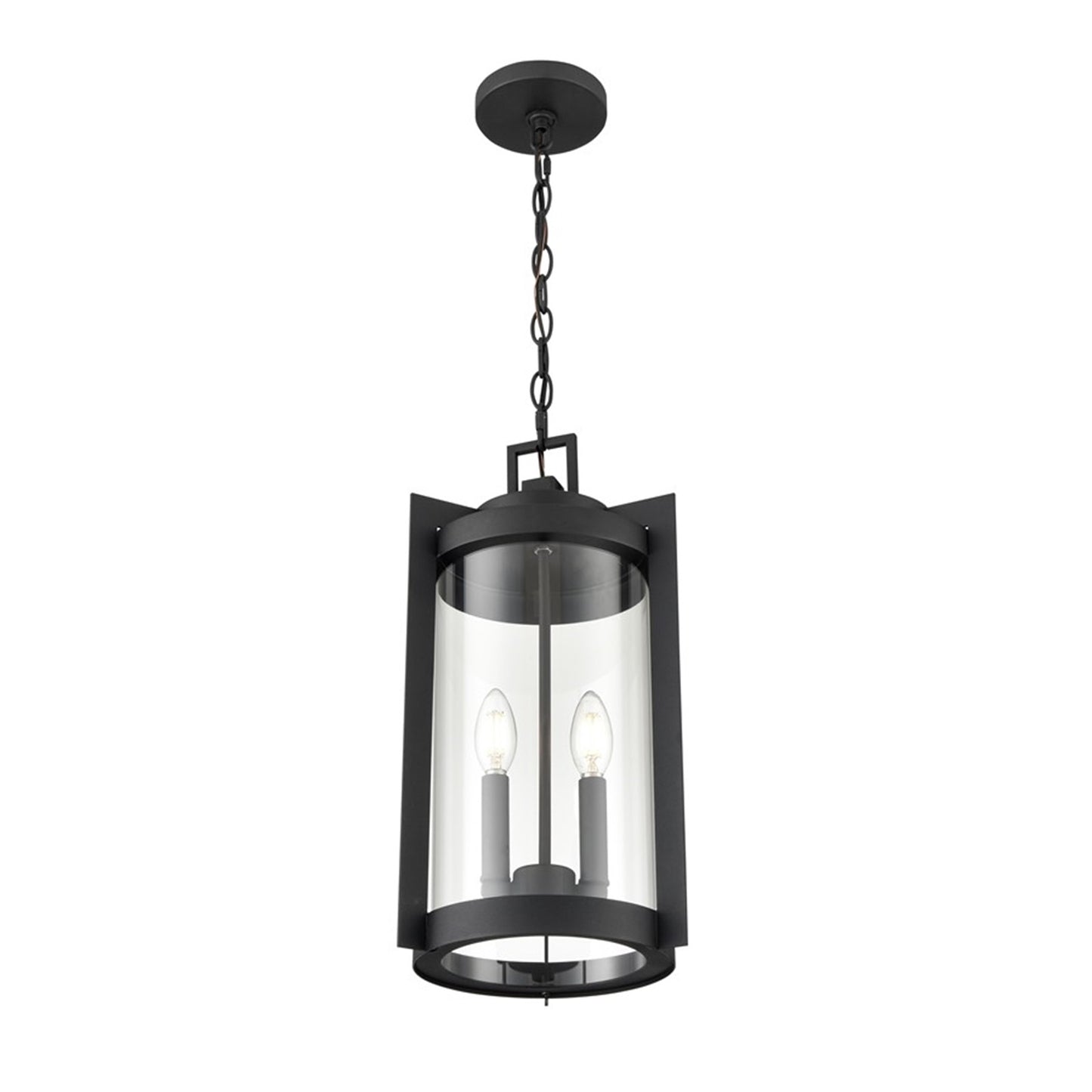 OPEN BOX: Millennium Lighting Ellway 2-Light Outdoor Hanging Lantern | Textured Black and Clear Glass | Porch & Patio | Model MN91532-TBK