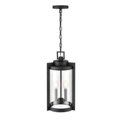 OPEN BOX: Millennium Lighting Ellway 2-Light Outdoor Hanging Lantern | Textured Black and Clear Glass | Porch & Patio | Model MN91532-TBK