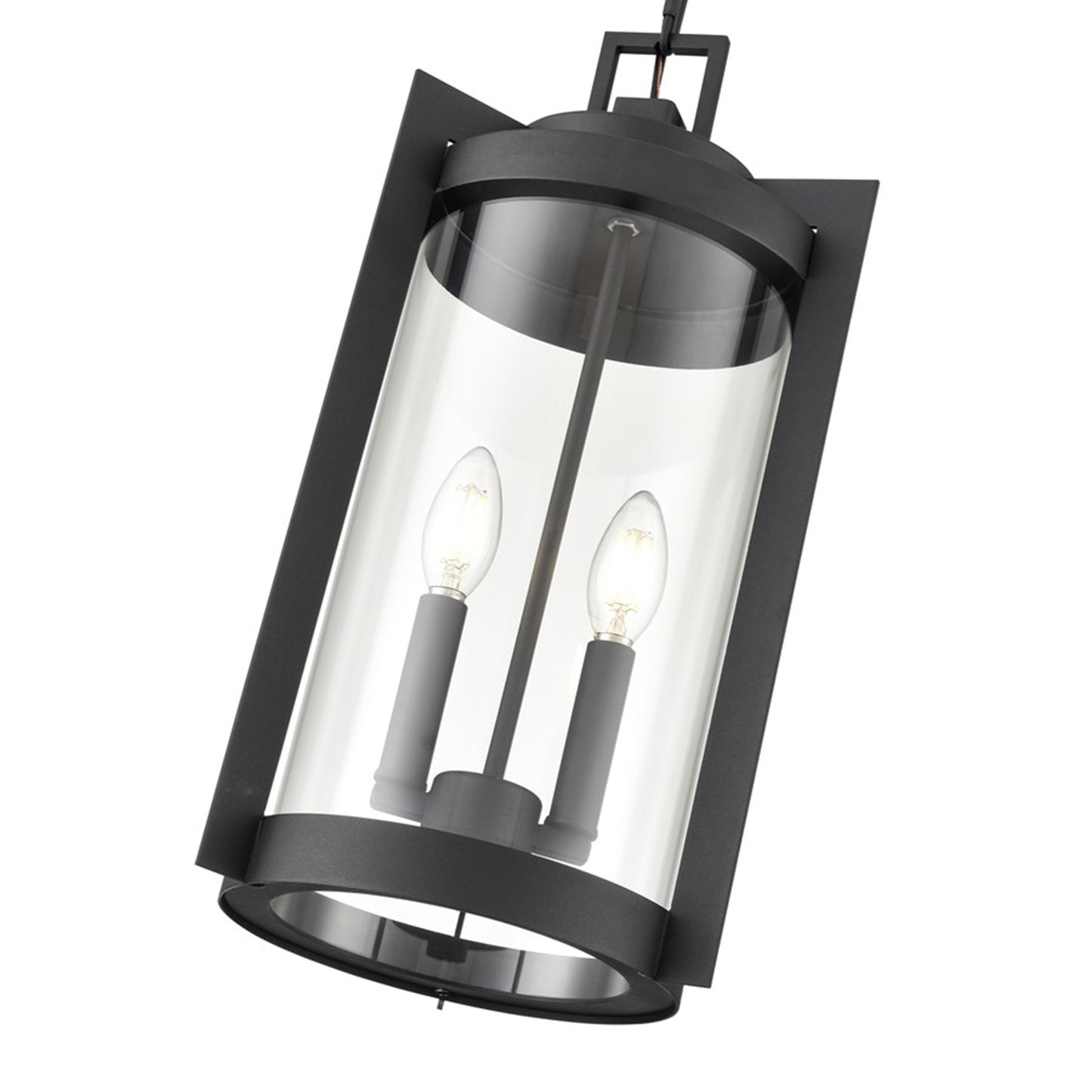 OPEN BOX: Millennium Lighting Ellway 2-Light Outdoor Hanging Lantern | Textured Black and Clear Glass | Porch & Patio | Model MN91532-TBK