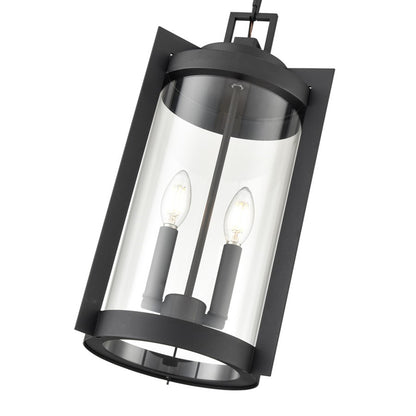 OPEN BOX: Millennium Lighting Ellway 2-Light Outdoor Hanging Lantern | Textured Black and Clear Glass | Porch & Patio | Model MN91532-TBK