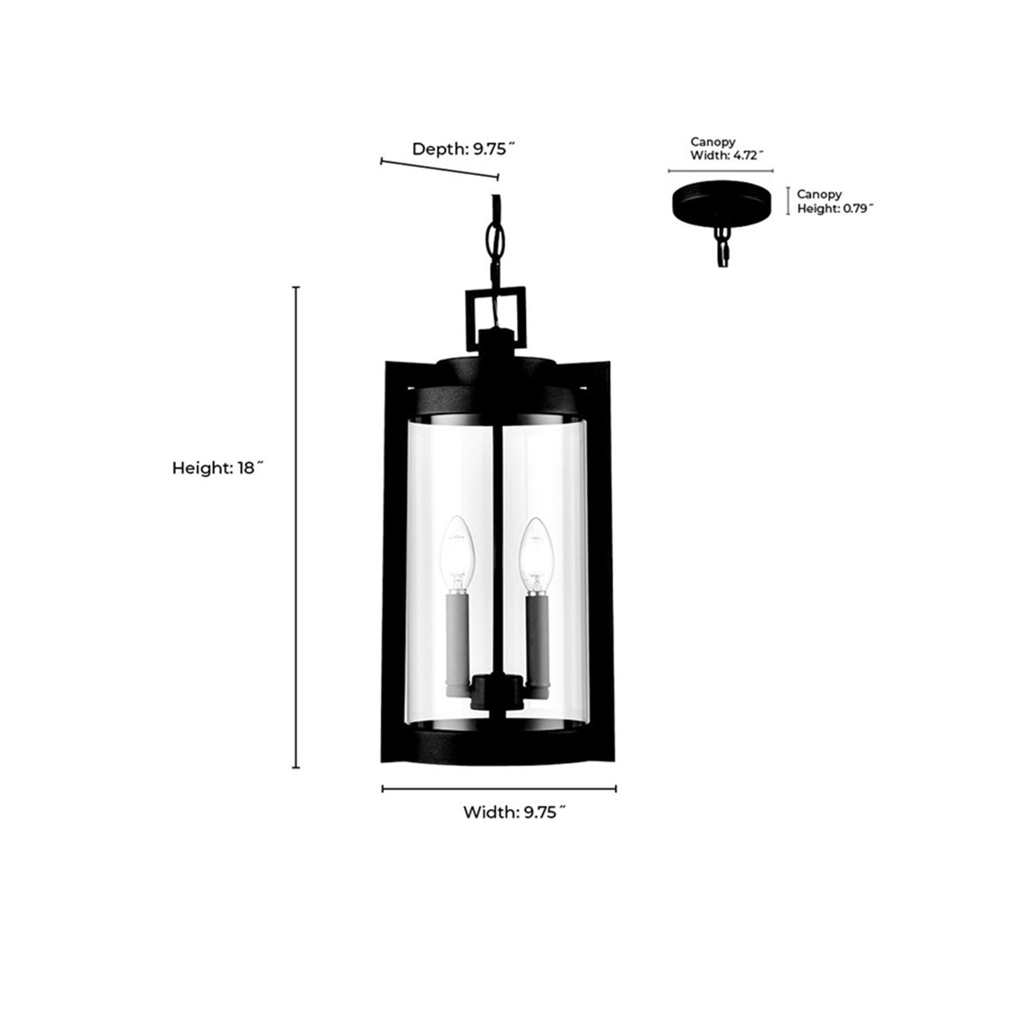 OPEN BOX: Millennium Lighting Ellway 2-Light Outdoor Hanging Lantern | Textured Black and Clear Glass | Porch & Patio | Model MN91532-TBK