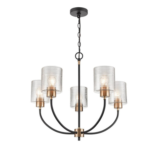 OPEN BOX ITEM: Millennium Lighting Renitta 26in 5-Light Chandelier | Transitional Matte Black and Modern Gold with Clear Ribbed Glass | Model MN9425-MB-MG
