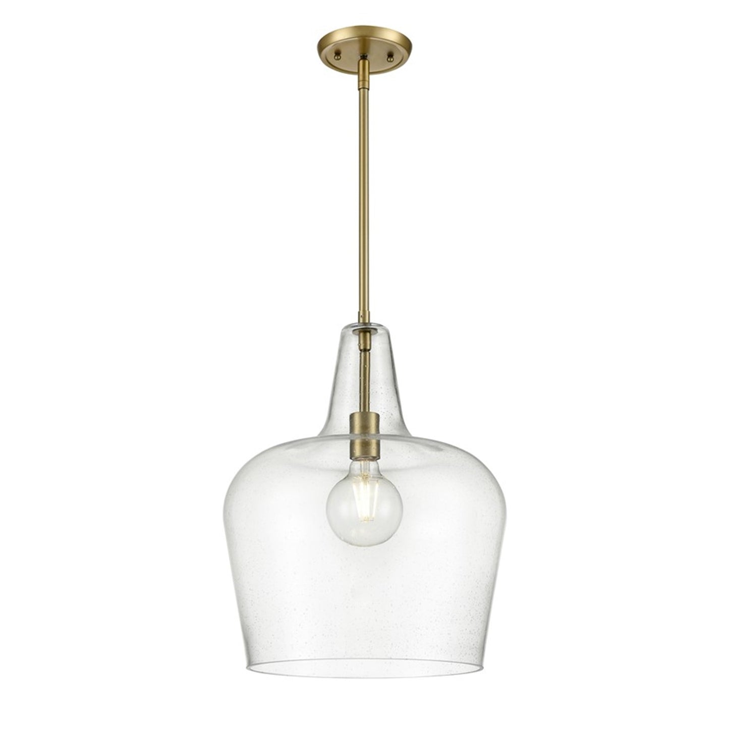 OPEN BOX: Millennium Lighting Puckette 1-Light Pendant | Vintage Brass and Clear Seeded Glass | Kitchen Island & Entryway | Model MN99401-VB