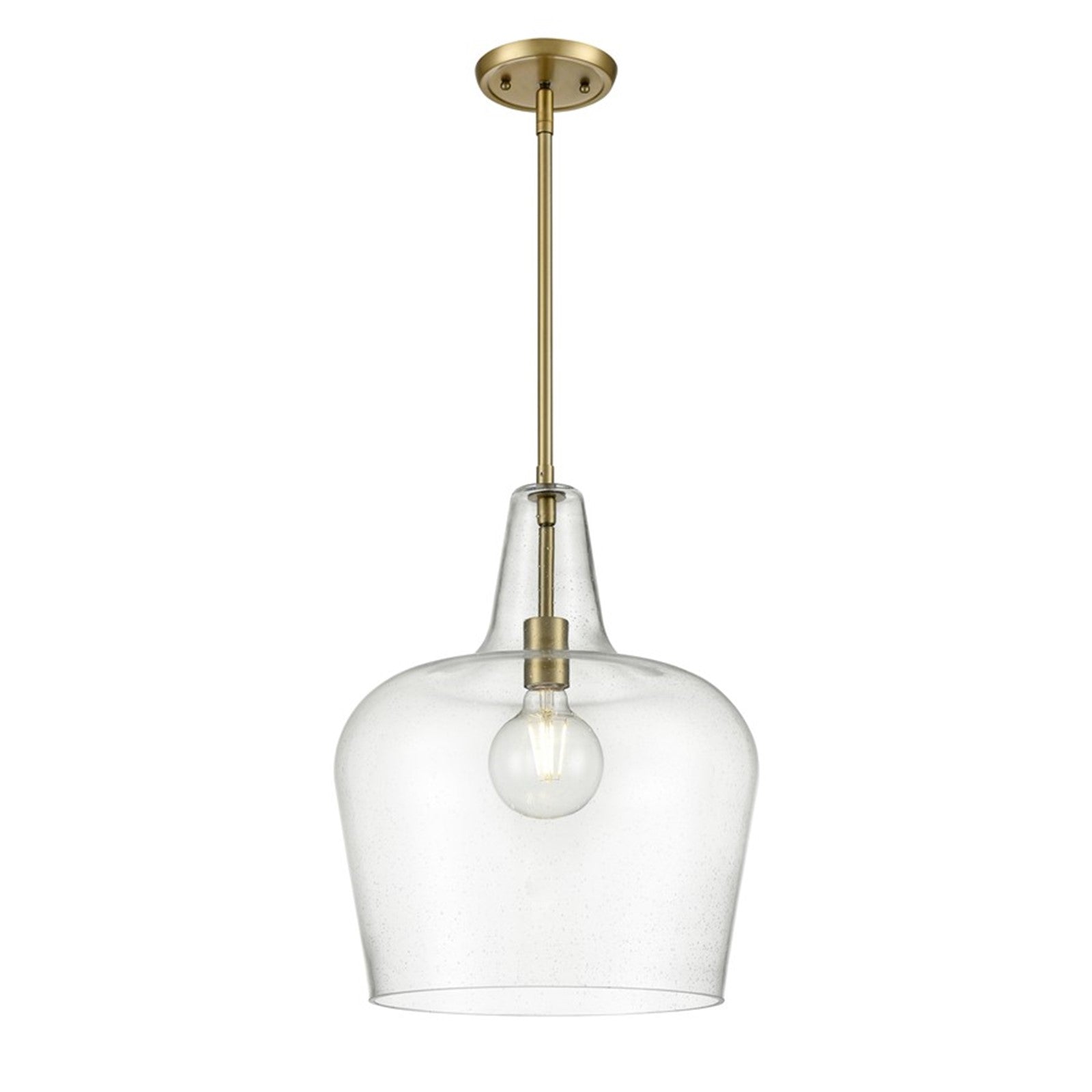 OPEN BOX: Millennium Lighting Puckette 1-Light Pendant | Vintage Brass and Clear Seeded Glass | Kitchen Island & Entryway | Model MN99401-VB