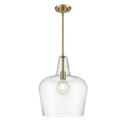 OPEN BOX: Millennium Lighting Puckette 1-Light Pendant | Vintage Brass and Clear Seeded Glass | Kitchen Island & Entryway | Model MN99401-VB