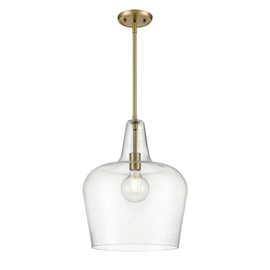 OPEN BOX: Millennium Lighting Puckette 1-Light Pendant | Vintage Brass and Clear Seeded Glass | Kitchen Island & Entryway | Model MN99401-VB