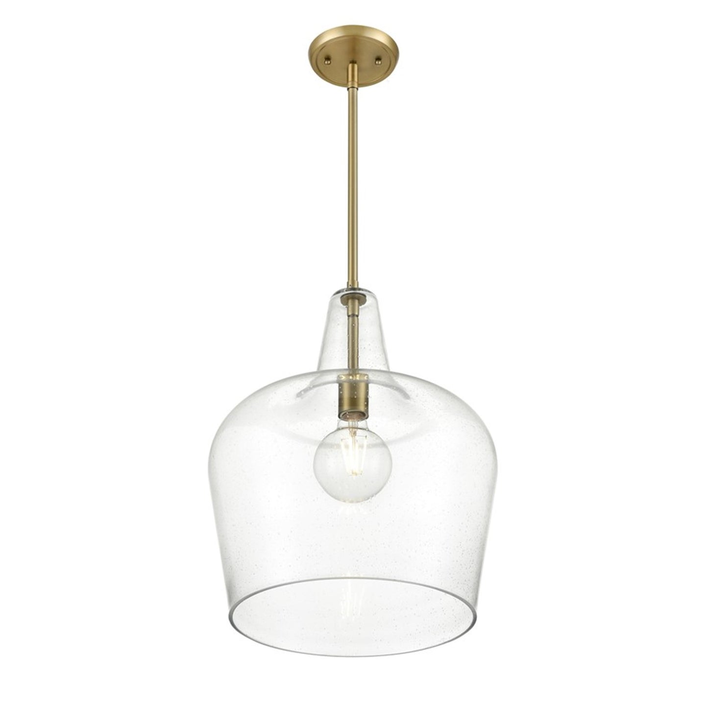 OPEN BOX: Millennium Lighting Puckette 1-Light Pendant | Vintage Brass and Clear Seeded Glass | Kitchen Island & Entryway | Model MN99401-VB
