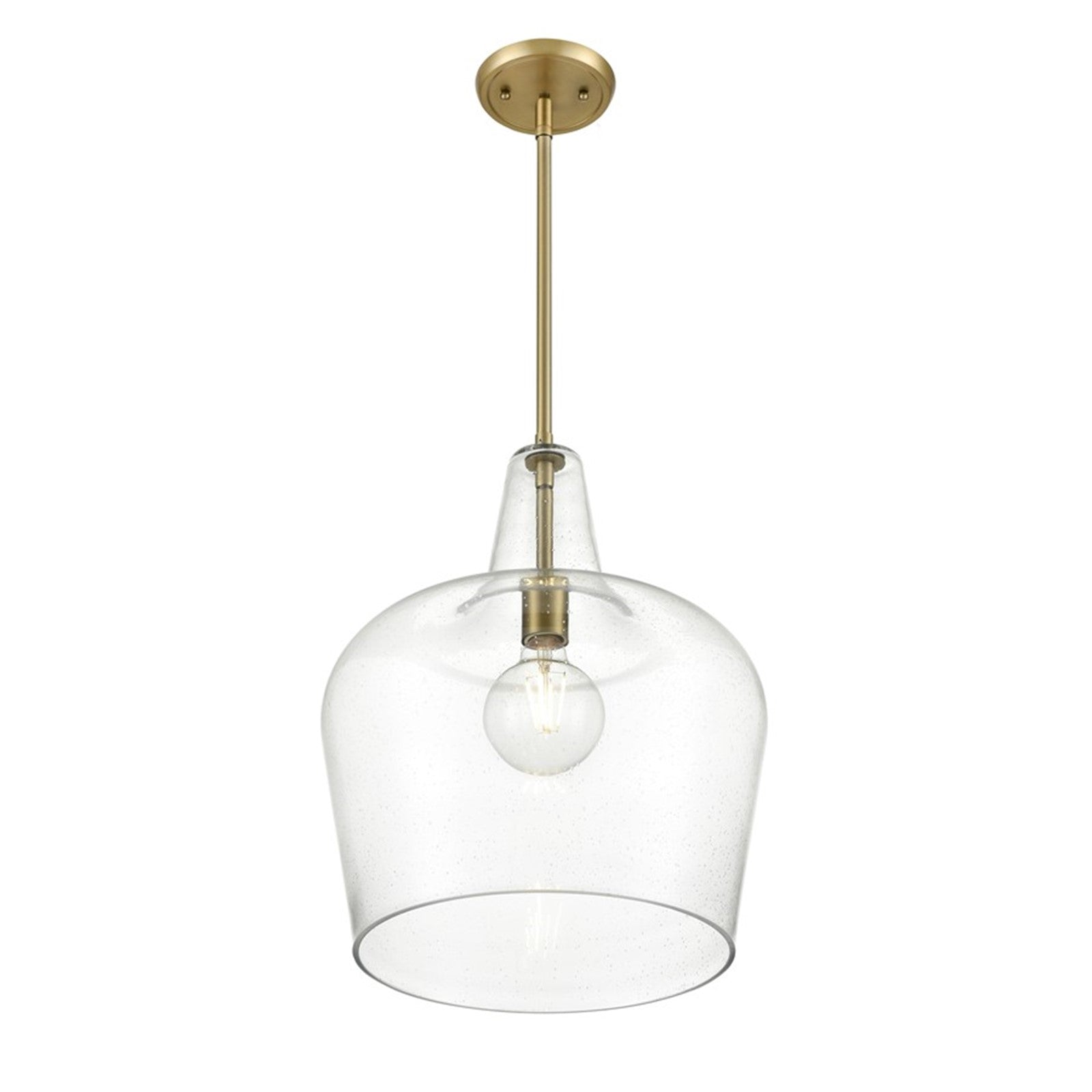 OPEN BOX: Millennium Lighting Puckette 1-Light Pendant | Vintage Brass and Clear Seeded Glass | Kitchen Island & Entryway | Model MN99401-VB