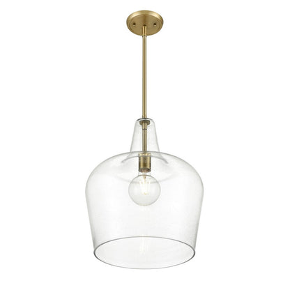 OPEN BOX: Millennium Lighting Puckette 1-Light Pendant | Vintage Brass and Clear Seeded Glass | Kitchen Island & Entryway | Model MN99401-VB
