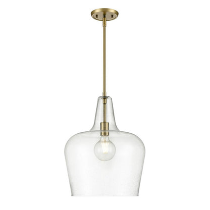 OPEN BOX: Millennium Lighting Puckette 1-Light Pendant | Vintage Brass and Clear Seeded Glass | Kitchen Island & Entryway | Model MN99401-VB