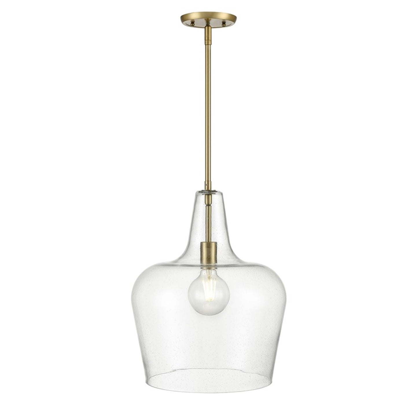 OPEN BOX: Millennium Lighting Puckette 1-Light Pendant | Vintage Brass and Clear Seeded Glass | Kitchen Island & Entryway | Model MN99401-VB