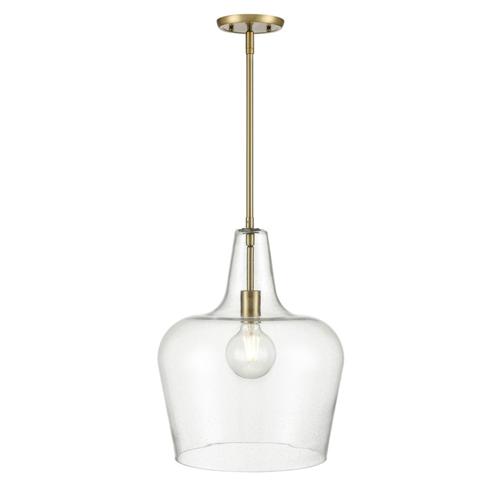 OPEN BOX: Millennium Lighting Puckette 1-Light Pendant | Vintage Brass and Clear Seeded Glass | Kitchen Island & Entryway | Model MN99401-VB