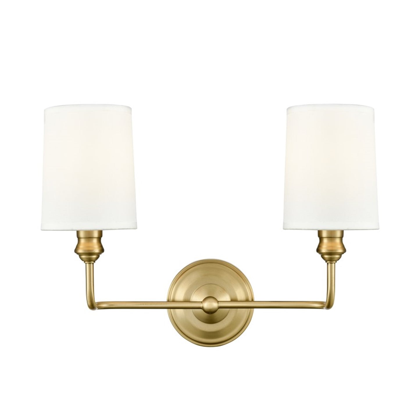 OPEN BOX: Millennium Leena 15in 2-Light Bathroom Vanity Light | Vintage Brass and White Fabric Shades | Bathroom & Hallway | Model MN99802-VB
