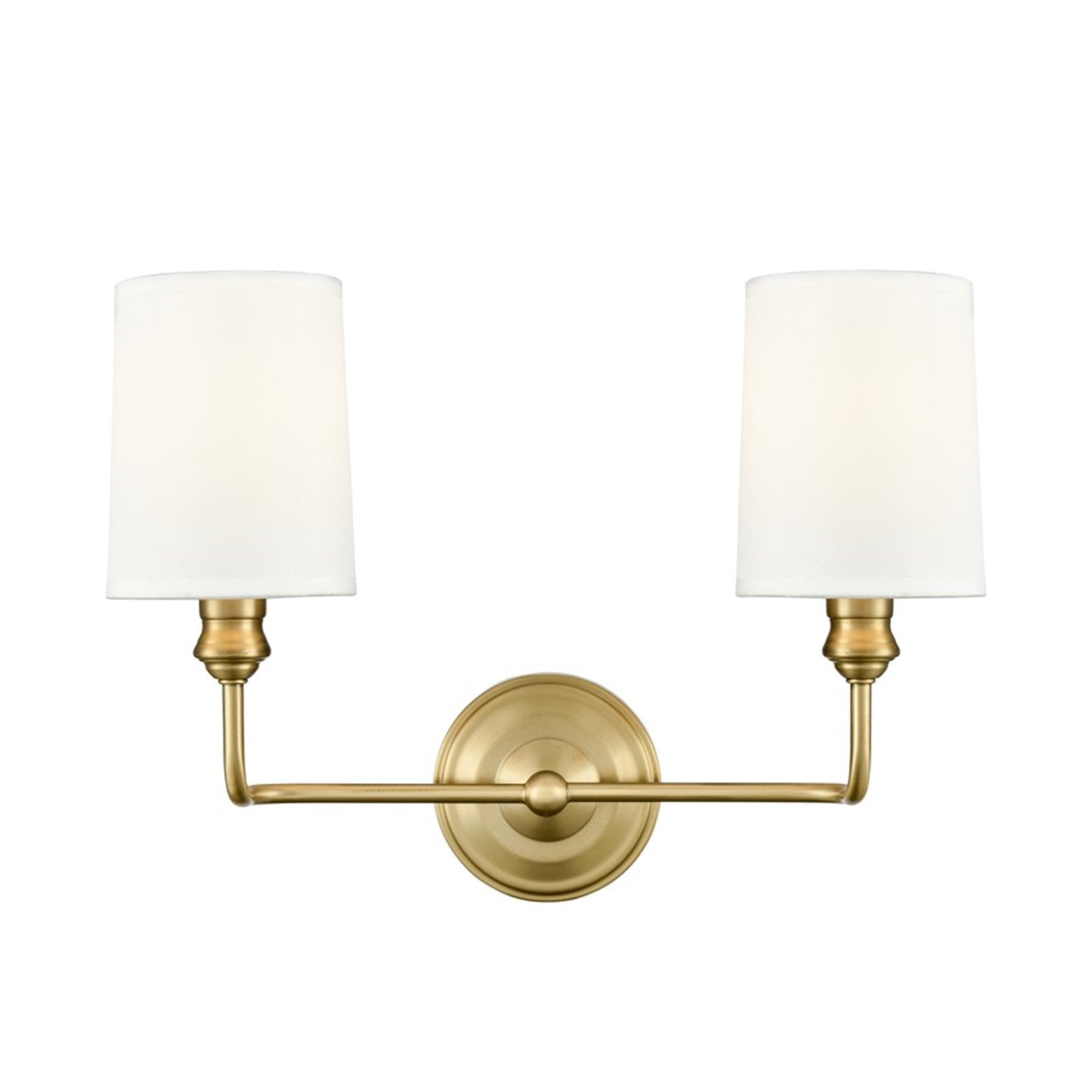 OPEN BOX: Millennium Leena 15in 2-Light Bathroom Vanity Light | Vintage Brass and White Fabric Shades | Bathroom & Hallway | Model MN99802-VB