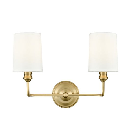 OPEN BOX: Millennium Leena 15in 2-Light Bathroom Vanity Light | Vintage Brass and White Fabric Shades | Bathroom & Hallway | Model MN99802-VB