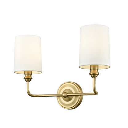 OPEN BOX: Millennium Leena 15in 2-Light Bathroom Vanity Light | Vintage Brass and White Fabric Shades | Bathroom & Hallway | Model MN99802-VB