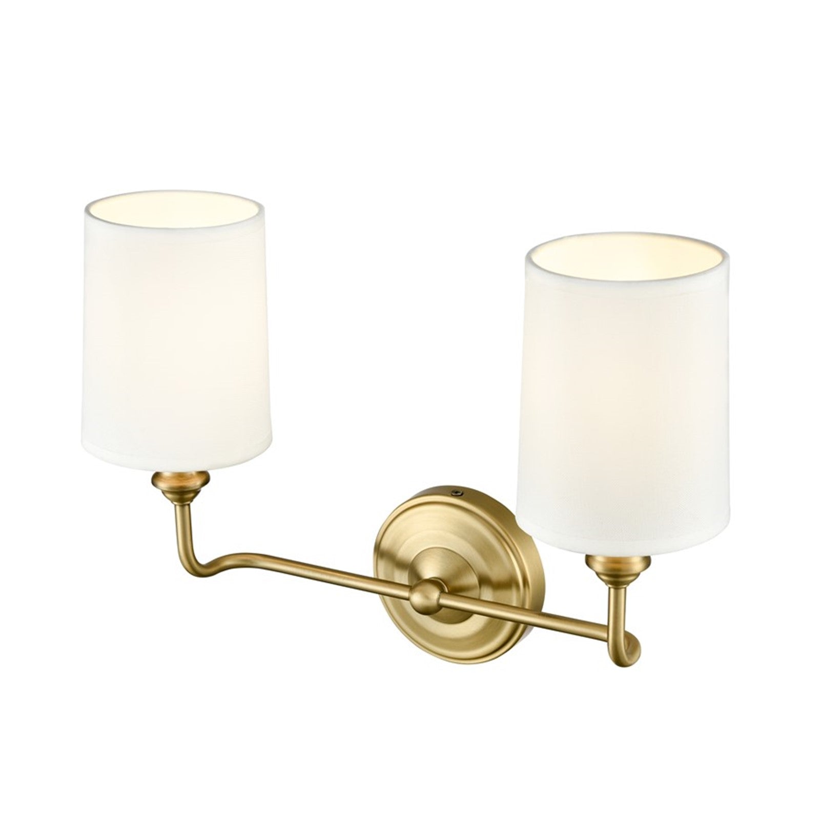 OPEN BOX: Millennium Leena 15in 2-Light Bathroom Vanity Light | Vintage Brass and White Fabric Shades | Bathroom & Hallway | Model MN99802-VB