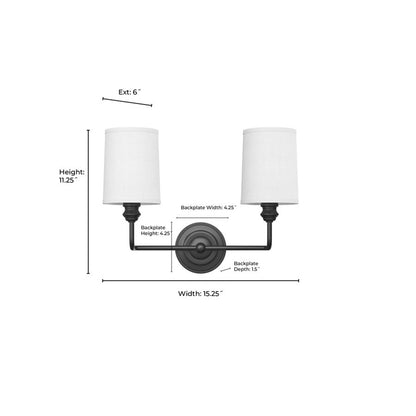OPEN BOX: Millennium Leena 15in 2-Light Bathroom Vanity Light | Vintage Brass and White Fabric Shades | Bathroom & Hallway | Model MN99802-VB