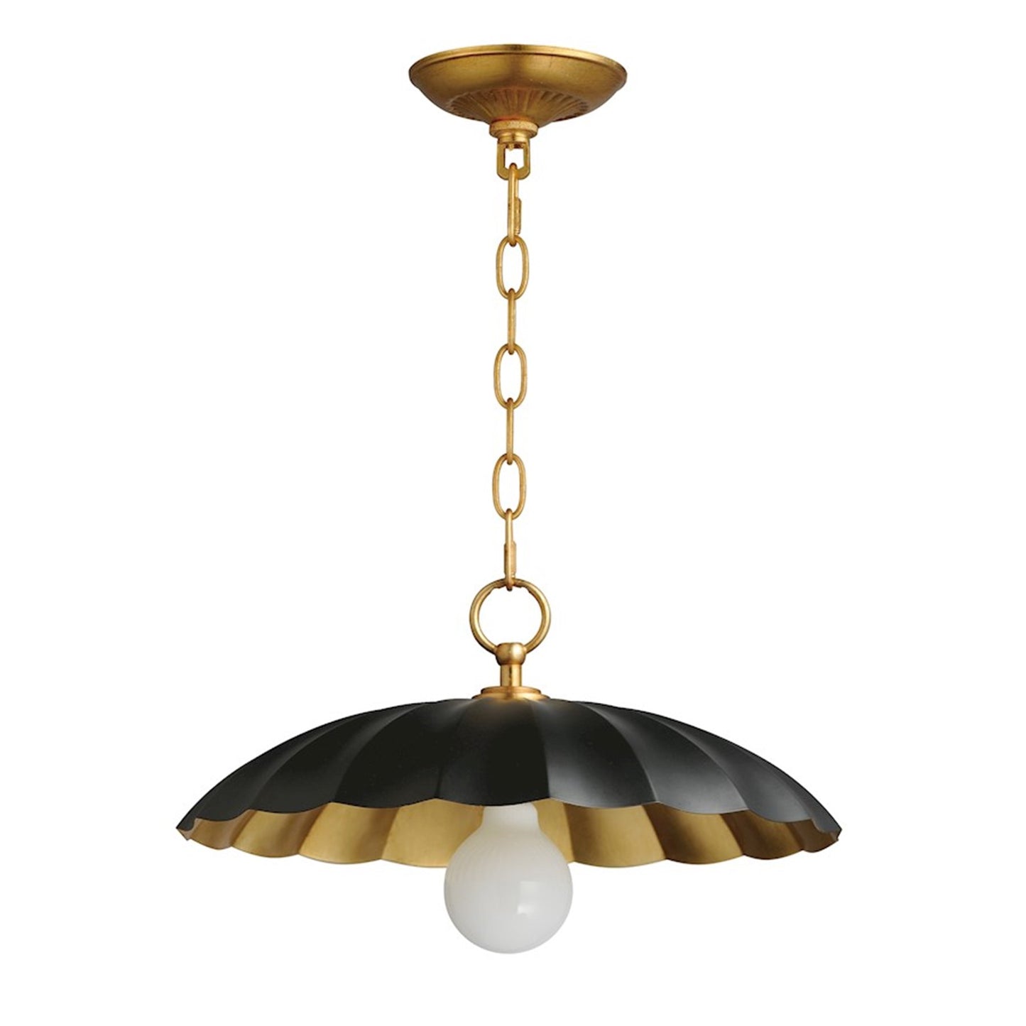 OPEN BOX: Maxim Lighting Primrose 16in 1-Light Pendant | Nostalgic Black Steel and Gold Leaf | Kitchen Island & Dining Room | Model MX18055BKGL