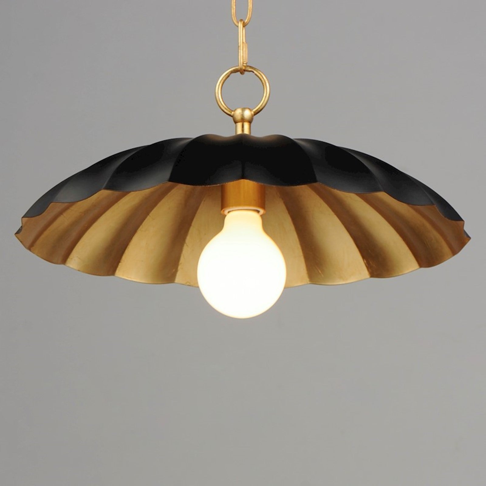 OPEN BOX: Maxim Lighting Primrose 16in 1-Light Pendant | Nostalgic Black Steel and Gold Leaf | Kitchen Island & Dining Room | Model MX18055BKGL