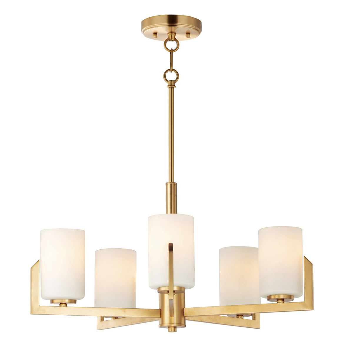 OPEN BOX ITEM: Maxim Lighting Dart 26in 5-Light Chandelier | Modernist Satin Brass and Satin White Glass | Dining Room & Foyer | 26 x 26 x 13.5 in | Model MX21286SWSBR