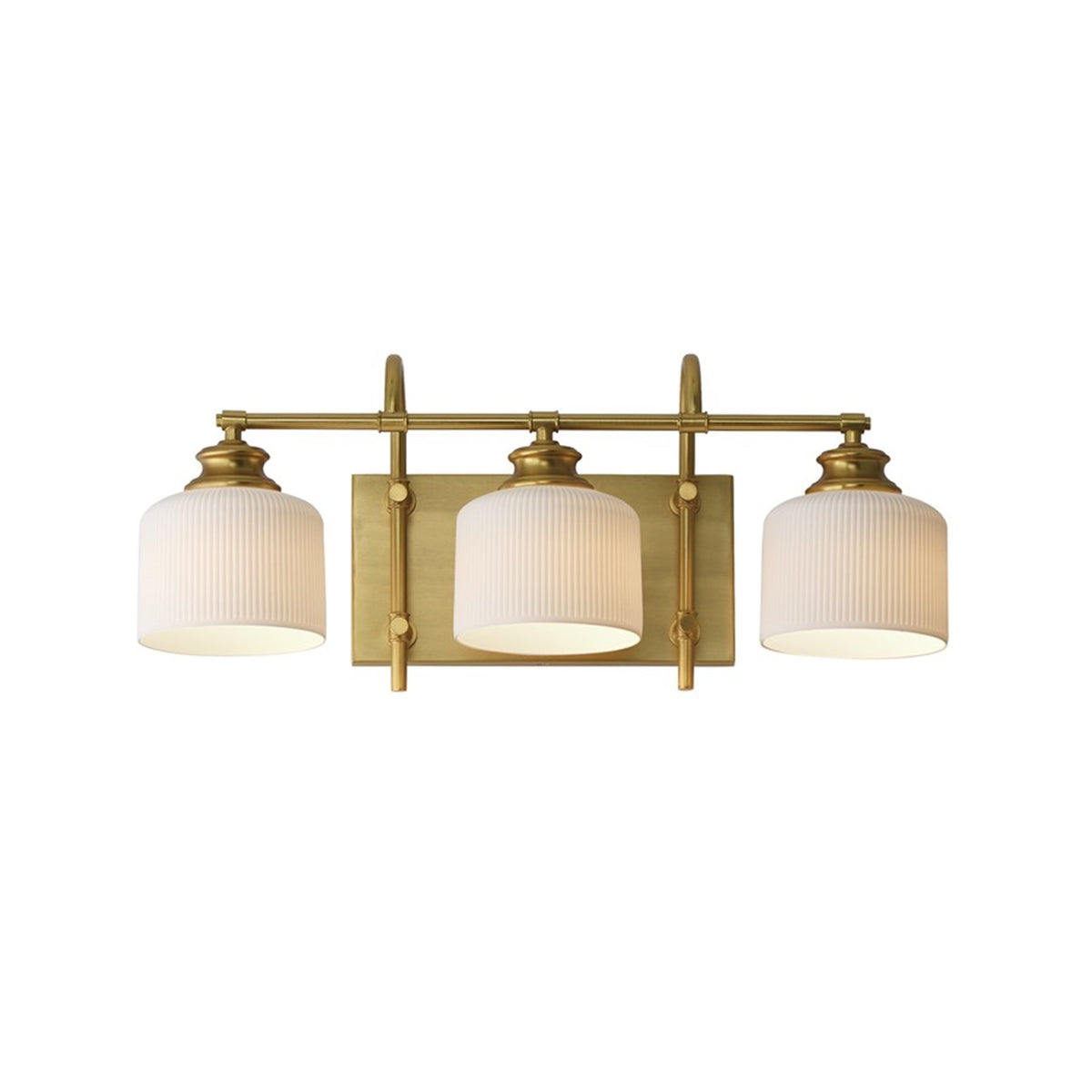 OPEN BOX ITEM: Maxim Lighting Bisque 24in 3-Light Vanity Light | Modern Natural Aged Brass and White Glass | Bathroom Vanity & Powder Room | 24 x 10 in | Model MX21493WTNAB
