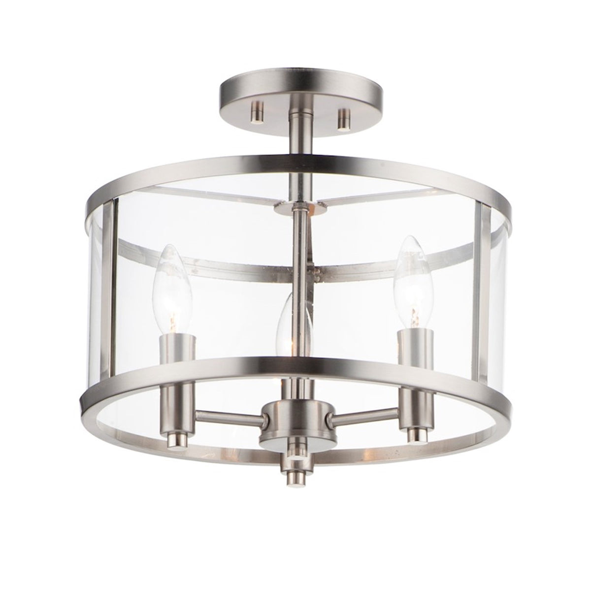 OPEN BOX ITEM: Maxim Lighting Sentinel 13in 3-Light Semi-Flush Mount | Modern Satin Nickel and Clear Glass | Bedroom & Hallway | 13.25 x 13.25 x 11.75 in | Model MX25250CLSN