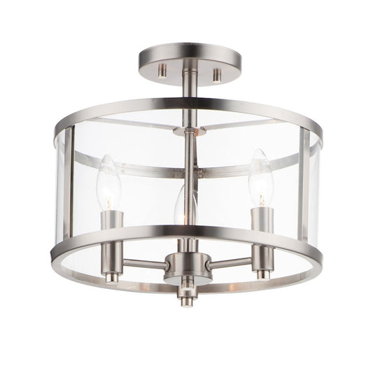 OPEN BOX ITEM: Maxim Lighting Sentinel 13in 3-Light Semi-Flush Mount | Modern Satin Nickel and Clear Glass | Bedroom & Hallway | 13.25 x 13.25 x 11.75 in | Model MX25250CLSN