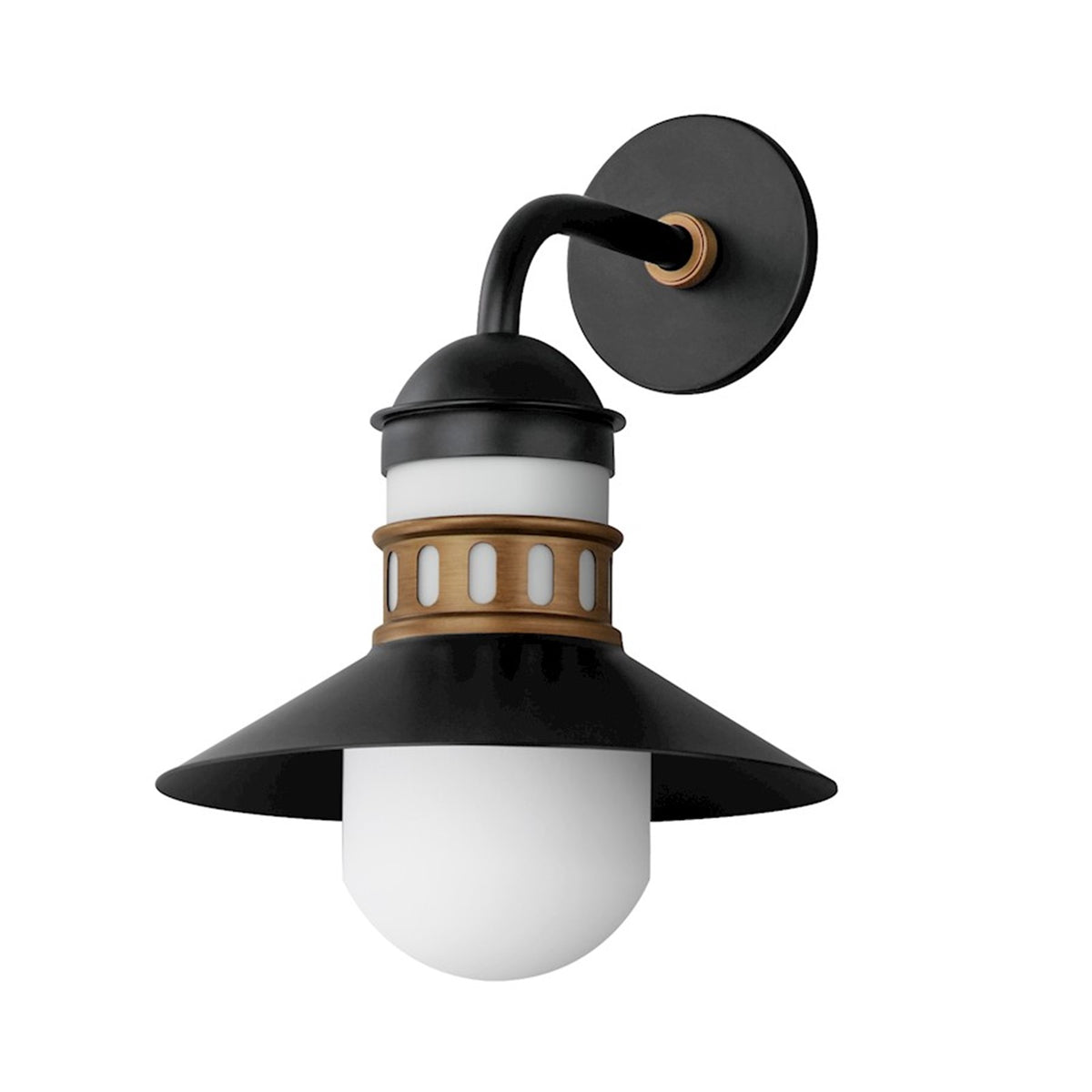 OPEN BOX ITEM: Maxim Lighting Admiralty 12in 1-Light Outdoor Wall Sconce | Coastal Black and Antique Brass Satin White Glass | Entryway & Patio | Model MX35124SWBKAB