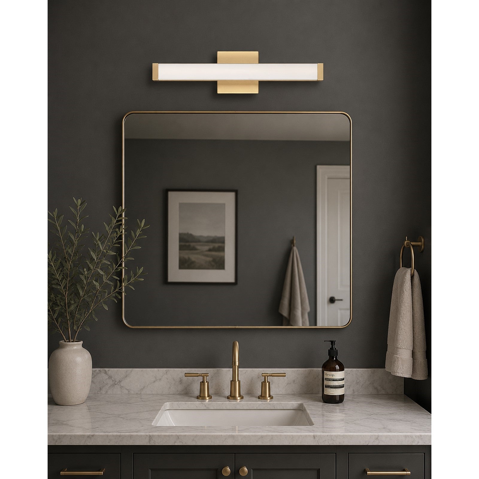OPEN BOX: Maxim Spec LED 24in 1-Light Bath Vanity | Contemporary Gold Aluminum and White Acrylic | Bathroom & Powder Room | Model MX52002GLD