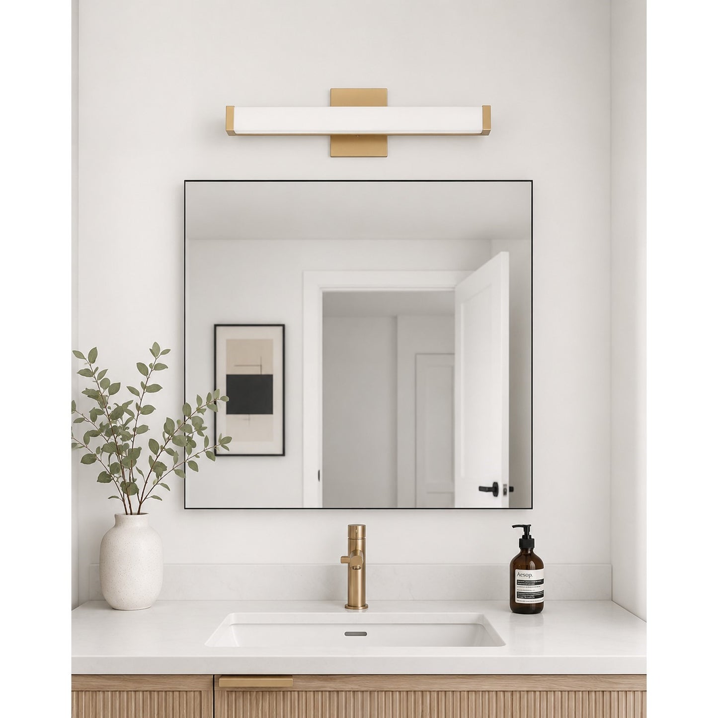 OPEN BOX: Maxim Spec LED 24in 1-Light Bath Vanity | Contemporary Gold Aluminum and White Acrylic | Bathroom & Powder Room | Model MX52002GLD