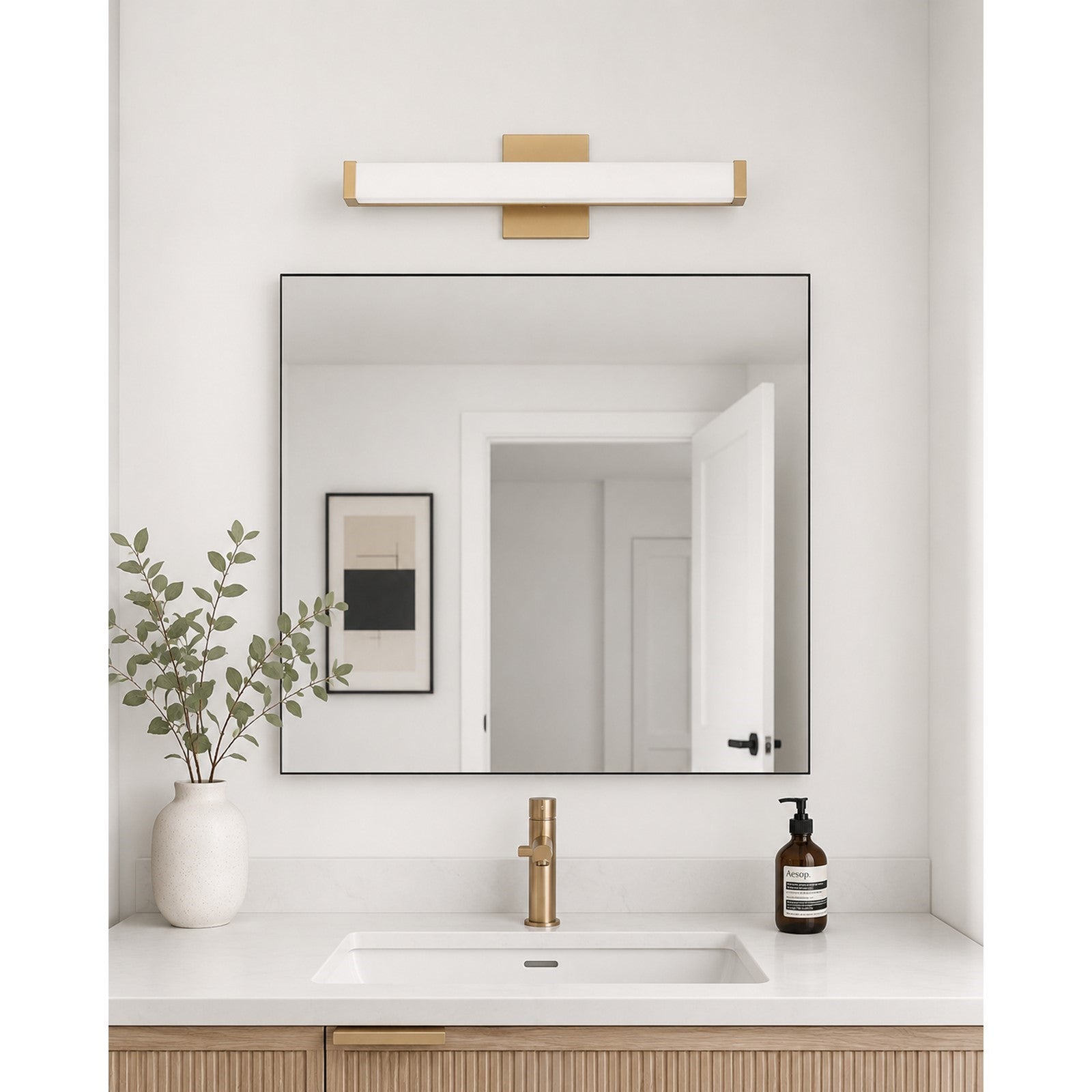 OPEN BOX: Maxim Spec LED 24in 1-Light Bath Vanity | Contemporary Gold Aluminum and White Acrylic | Bathroom & Powder Room | Model MX52002GLD