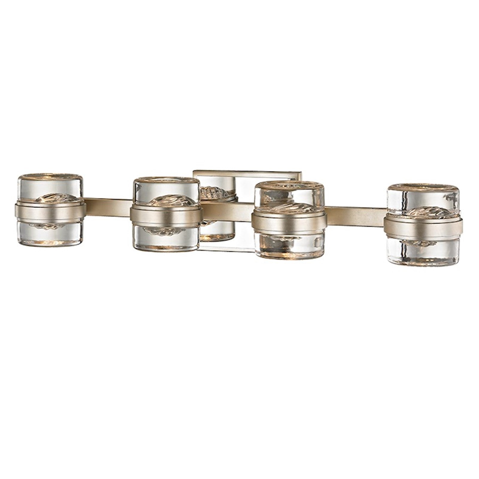 OPEN BOX: Troy Lighting Splash 25in 4-Light Bath Vanity | Silver Leaf Hand-Worked Iron and Clear Glass | Bathroom Vanity | Model TOB5694-SL