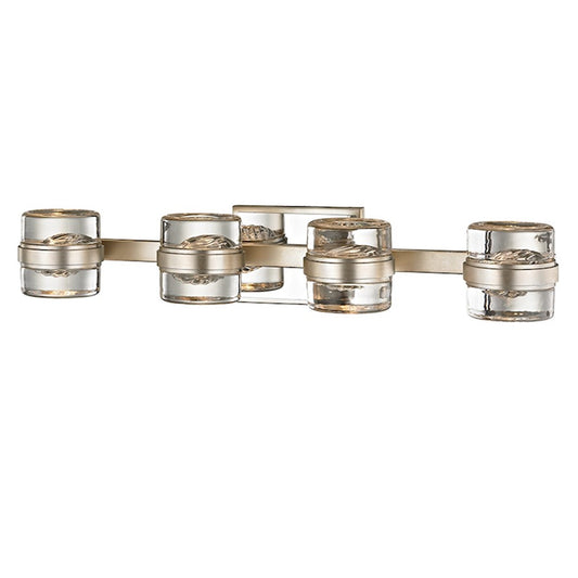 OPEN BOX: Troy Lighting Splash 25in 4-Light Bath Vanity | Silver Leaf Hand-Worked Iron and Clear Glass | Bathroom Vanity | Model TOB5694-SL