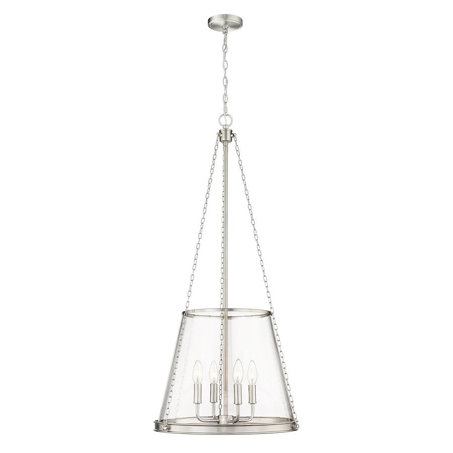 OPEN BOX: Z-Lite Prescott 4 Light Pendant, Brushed Nickel/Clear - 341P18-BN