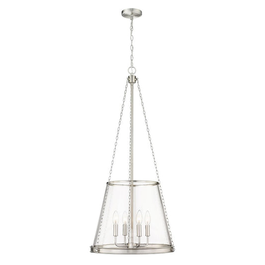 OPEN BOX: Z-Lite Prescott 4 Light Pendant, Brushed Nickel/Clear - 341P18-BN