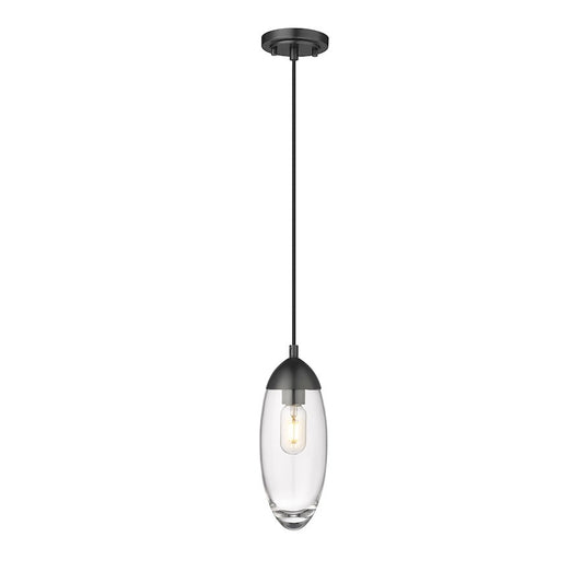OPEN BOX: Z-Lite Arden 1 Light Pendant, Matte Black/Clear - 651P-MB
