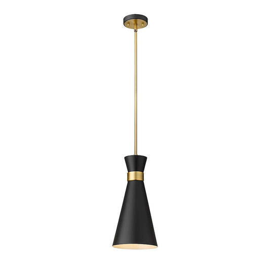 OPEN BOX: Z-Lite Soriano 1 Light 17" Pendant, Black/Brass, Black - 728P8-MB-HBR