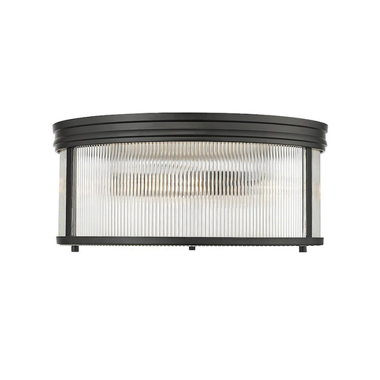 OPEN BOX: Z-Lite Carnaby 2 Light 18" Flush, Black/Clear Ribbed - 7504FR18-MB