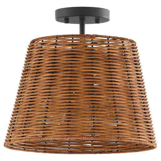 Quorum 3Lt Wicker Semi Flush Mount, Matte Black/Espresso - 2893-13-59