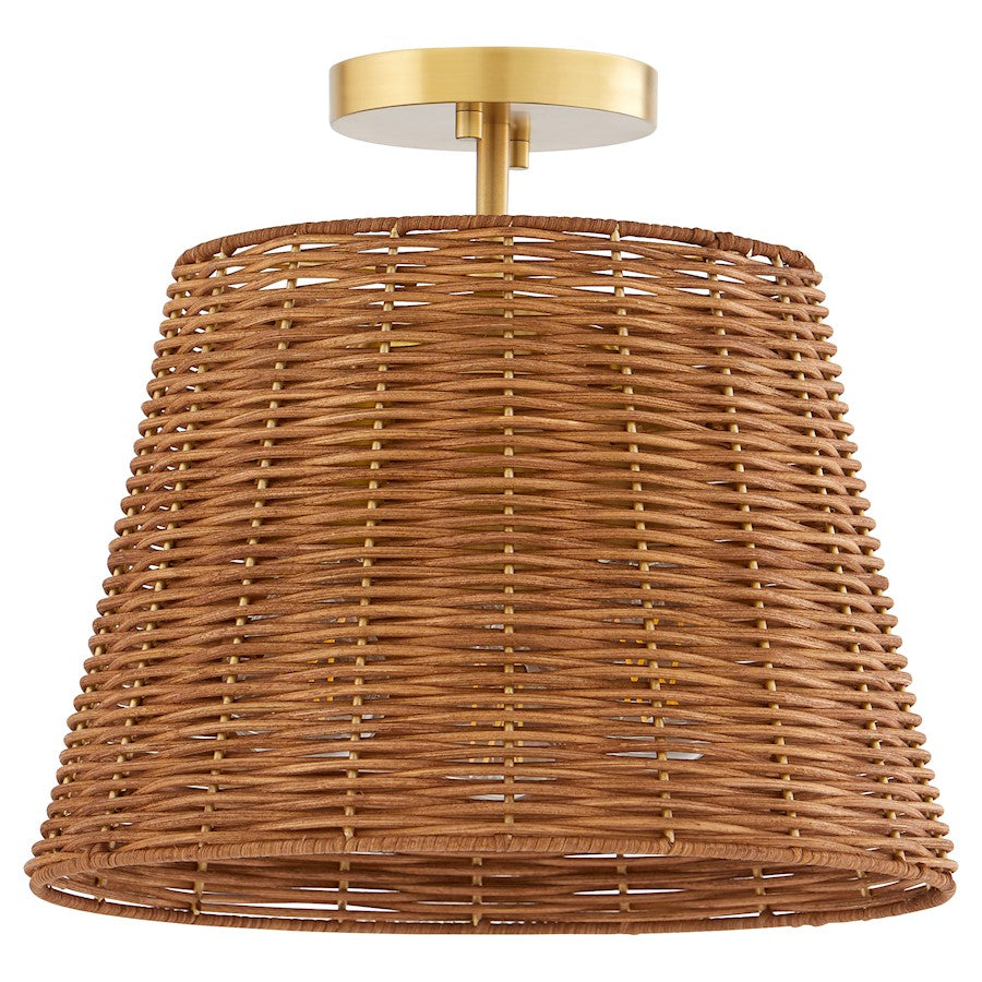 Quorum 3Lt Wicker Semi Flush Mount, Aged Brass/Espresso - 2893-13-80