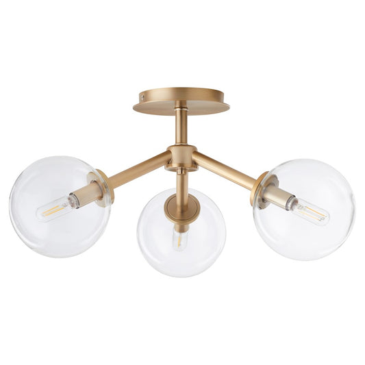 Quorum Rovi 3 Light Ceiling Mount, Aged Brass/Clear