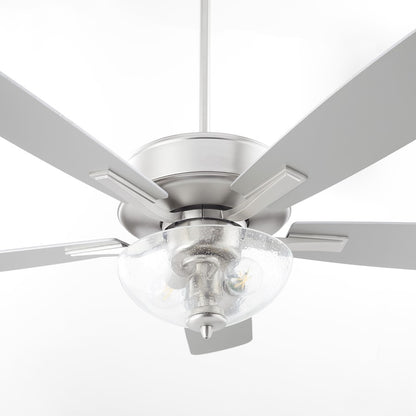 Quorum Ovation Clear/Seeded Bowl Ceiling Fan, Satin Nickel