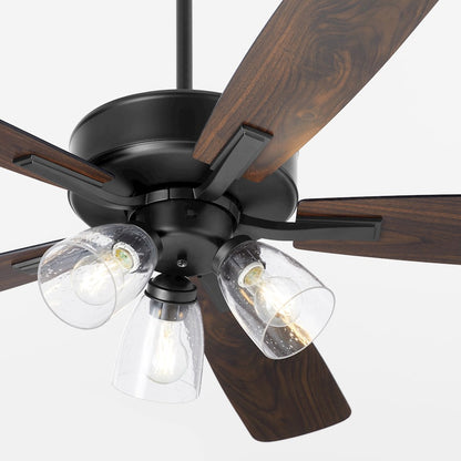 Quorum Ovation 3Lt Clear/Seeded Ceiling Fan, Matte Black
