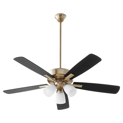 Quorum Ovation 3 Light Ceiling Fan, Aged Brass