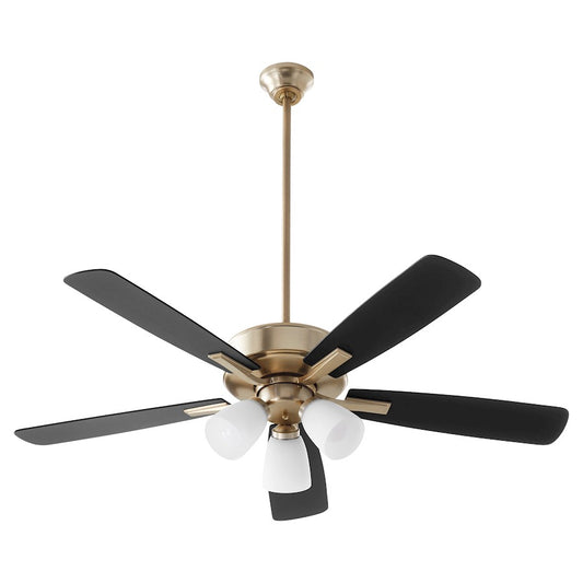Quorum Ovation 3 Light Ceiling Fan, Aged Brass