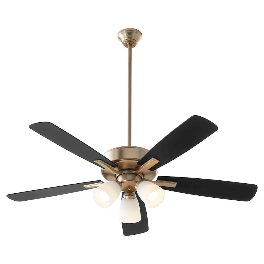 Quorum Ovation 3 Light Ceiling Fan, Aged Brass