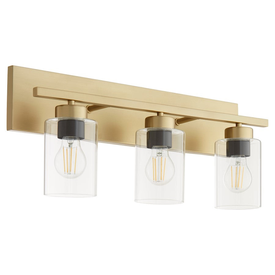 3 Light Bathroom Vanity Light, Aged Brass