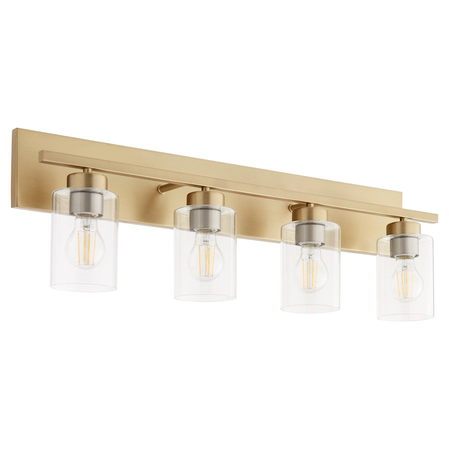 4 Light Bathroom Vanity Light, Aged Brass